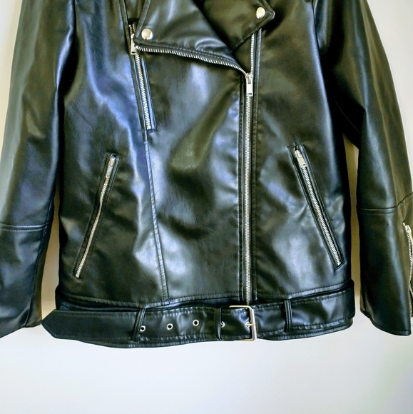 NWOT Shein Black PU Leather Women's Moto Jacket. - Picture 4 of 15